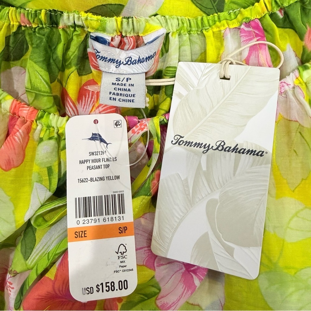 Tommy Bahama Small Happy Hour Flower Peasant Silk Blazing Yellow Top Blouse NWT - Picture 13 of 15